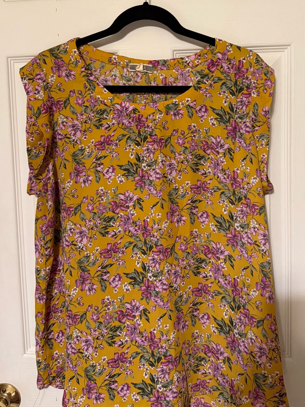 Pleione Mustard Yellow Floral Sleeveless Tunic